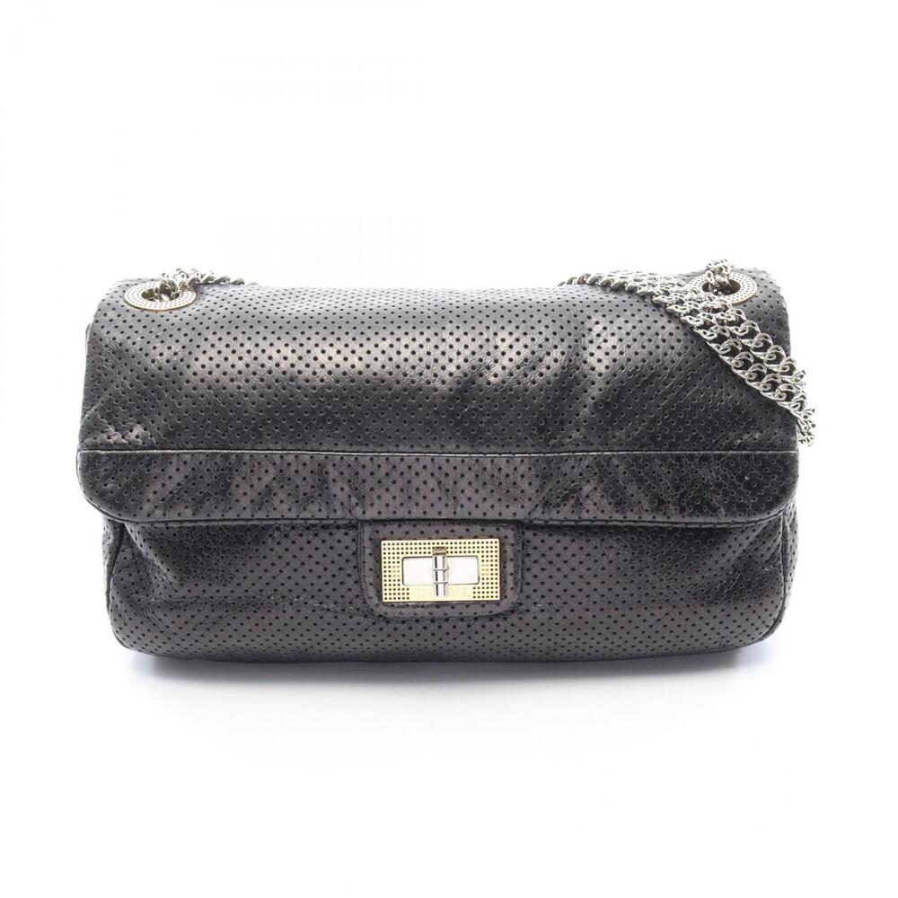 Chanel 2.55 Perforated Combination Hardware Shoulder Bag Handbag Leather Wome...